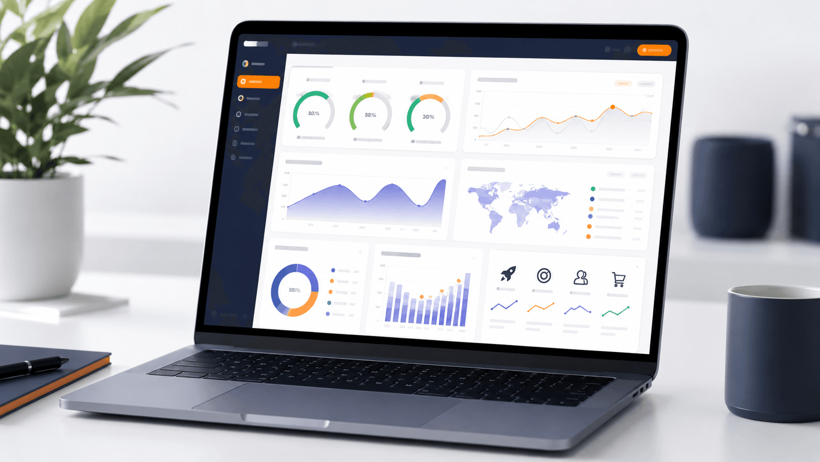 Tableau de bord de performance web 2026 avec Core Web Vitals, SEO et conversion